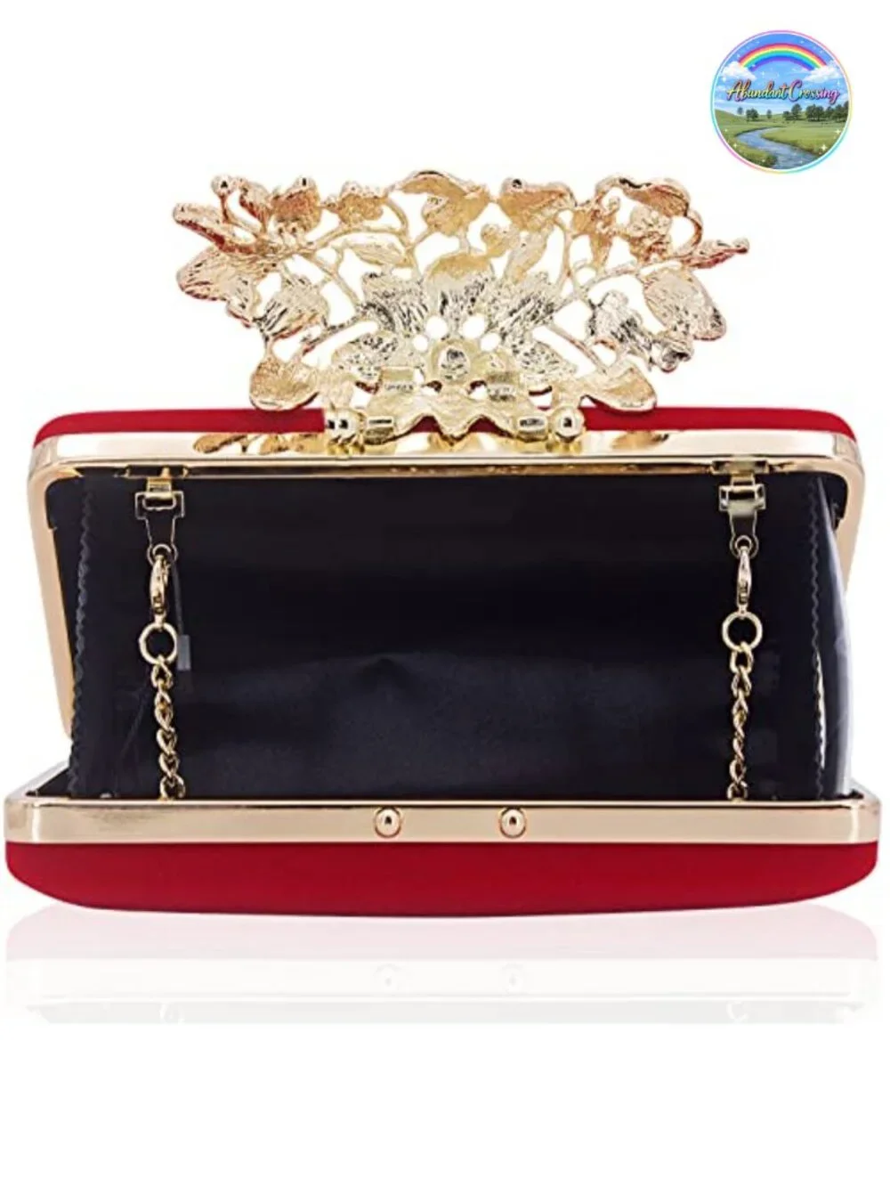 Velvet Evening Clutch with Flower Closure Rhinestone Crystal Bag